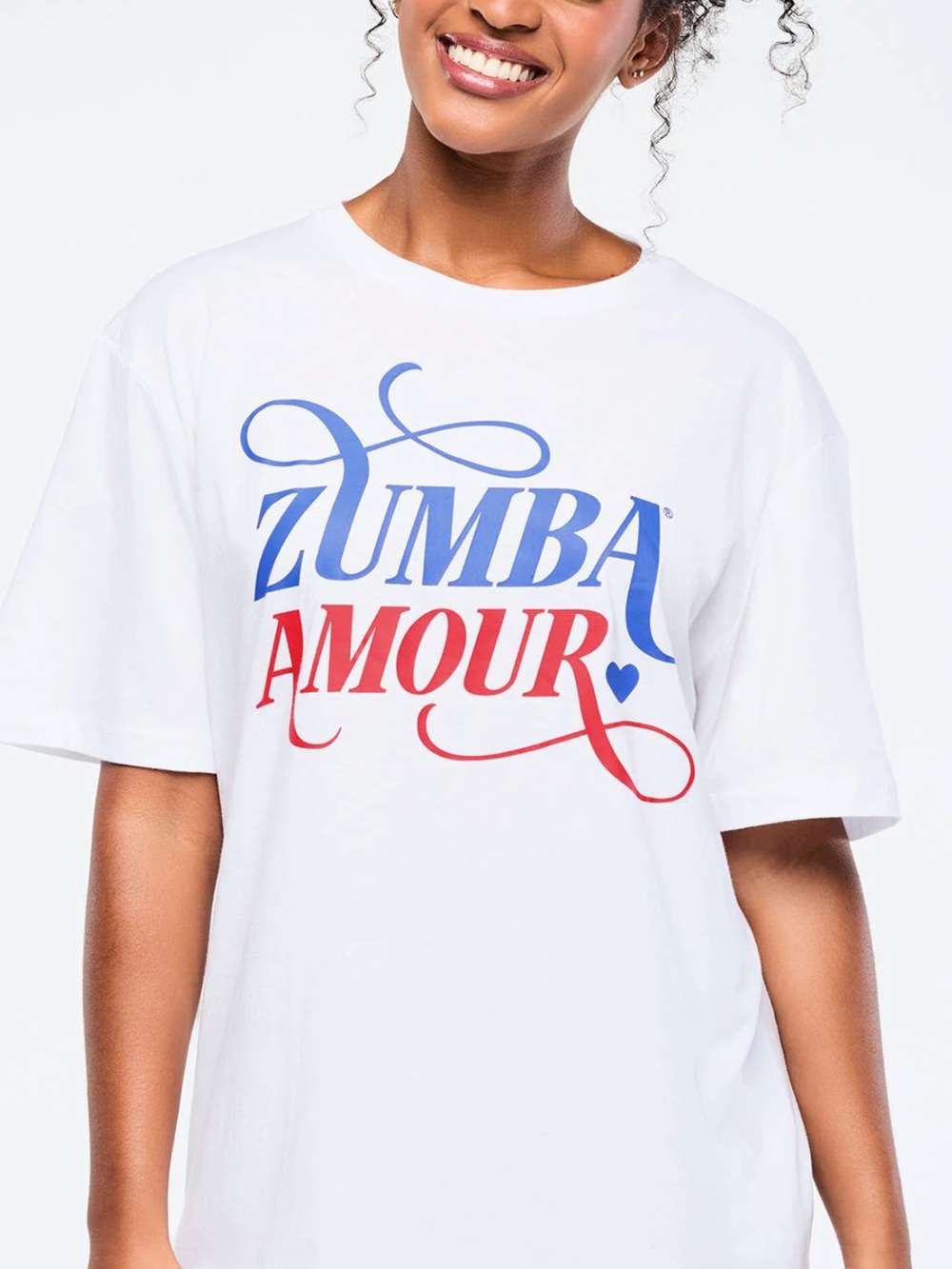 Zumba Fitness Amour Graphic Tee - White with Red & Blue